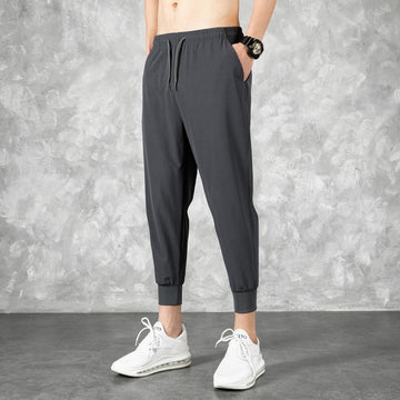 Korean Ice Silk Men'S Summer Thin Fashion Brand Loose And Versatile Quick Dry Casual Pants 9-Point Sports Trousers Boy aidase-shop